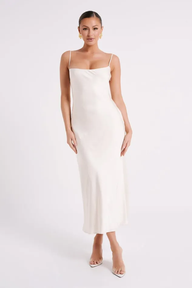 Meshki Maxi Dresses Women Brynlee Low Back Satin Maxi Dress 8211 Sand Sand