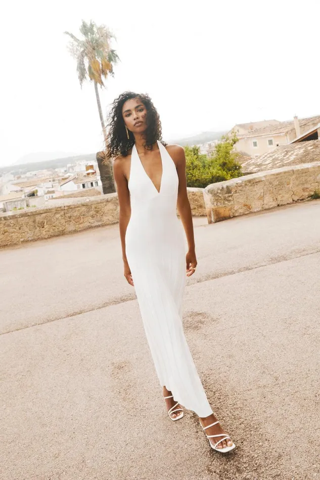 Meshki Maxi Dresses Women Caity Ribbed Halter Maxi Dress 8211 White White