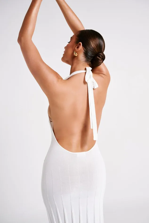 Meshki Maxi Dresses Women Caity Ribbed Halter Maxi Dress 8211 White White