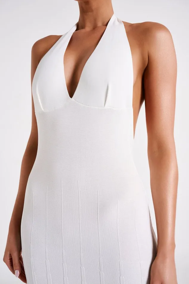 Meshki Maxi Dresses Women Caity Ribbed Halter Maxi Dress 8211 White White