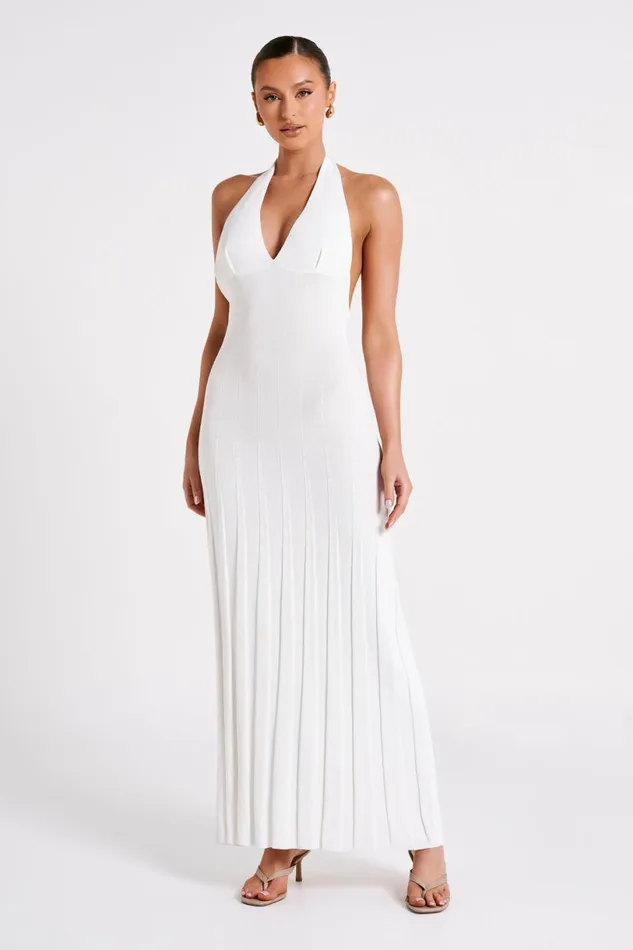 Meshki Maxi Dresses Women Caity Ribbed Halter Maxi Dress 8211 White White