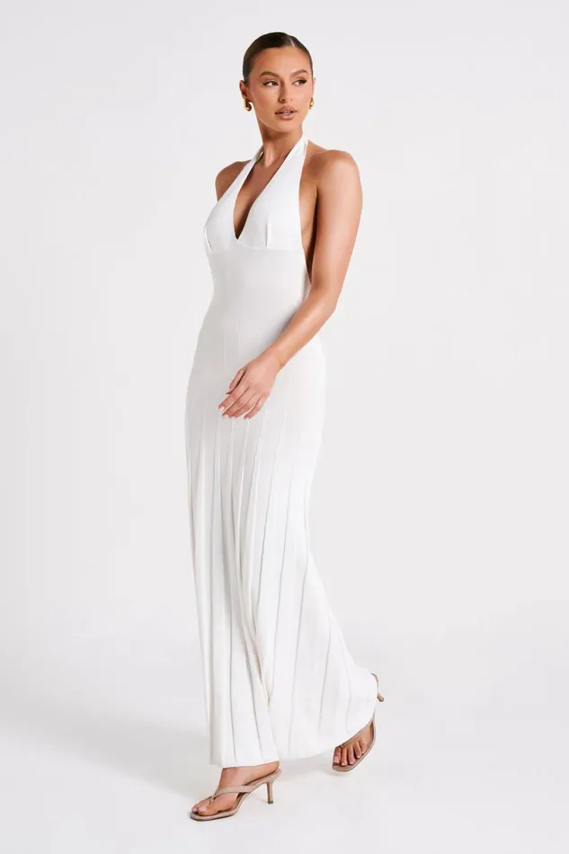 Meshki Maxi Dresses Women Caity Ribbed Halter Maxi Dress 8211 White White
