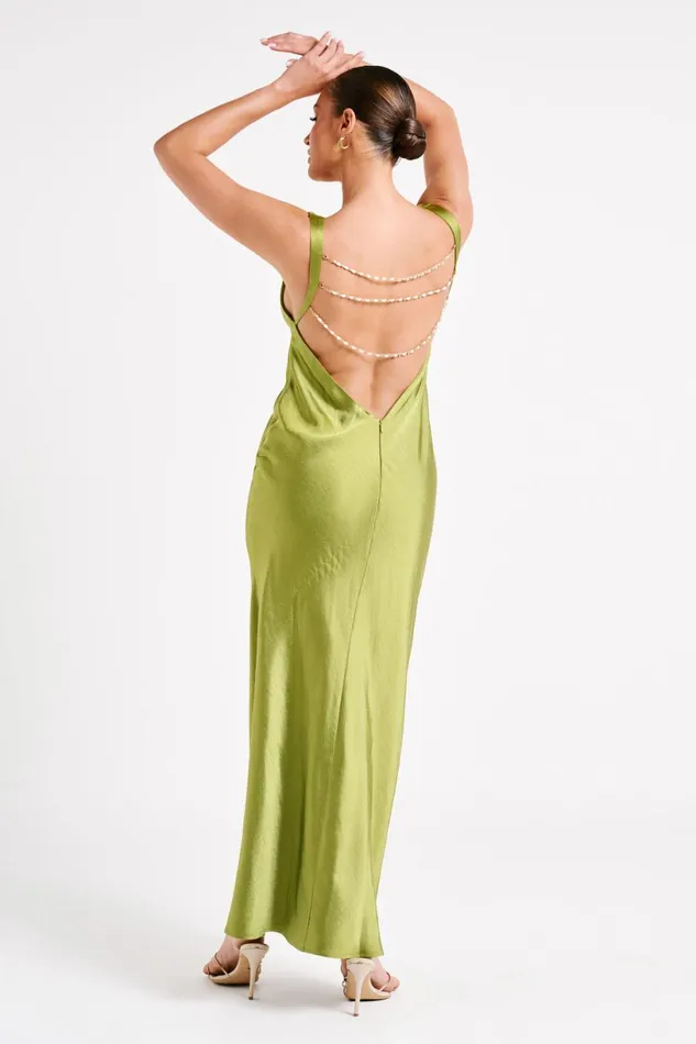 Meshki Maxi Dresses Women Carmelita Open Back Pearl Maxi Dress 8211 Parakeet Green Parakeet Green