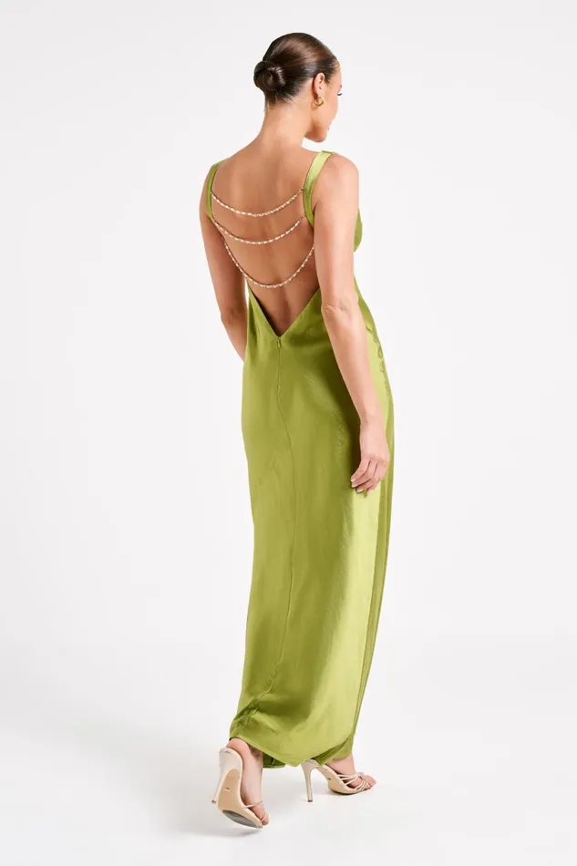 Meshki Maxi Dresses Women Carmelita Open Back Pearl Maxi Dress 8211 Parakeet Green Parakeet Green