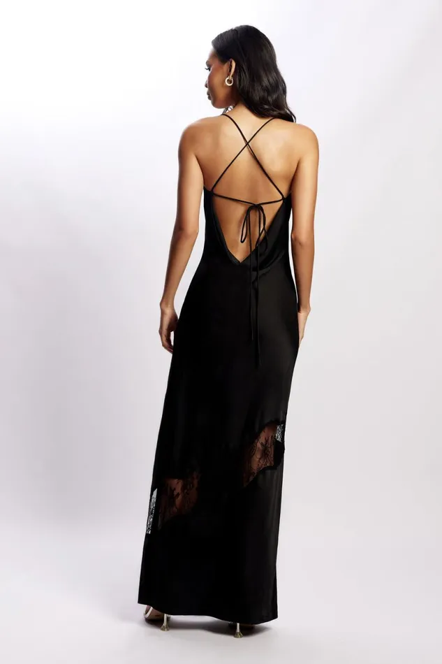 Meshki Maxi Dresses Women Chandra Lace Detail Satin Maxi Dress 8211 Black Black Meshki Maxi Dresses Women Chandra Lace Detail Satin Maxi Dress 8211 Black Black