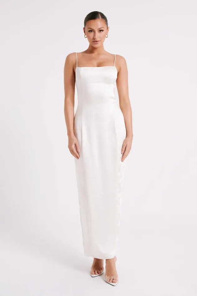 Meshki Maxi Dresses Women Chrisley Satin Maxi Dress With Split 8211 Ivory Ivory Meshki Maxi Dresses Women Chrisley Satin Maxi Dress With Split 8211 Ivory Ivory