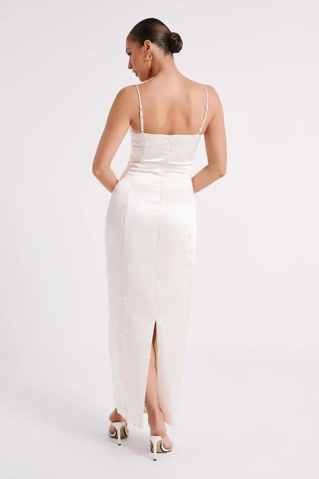 Meshki Maxi Dresses Women Chrisley Satin Maxi Dress With Split 8211 Ivory Ivory