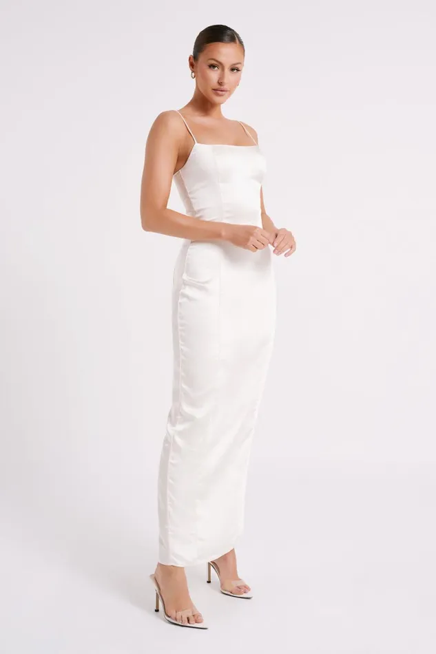 Meshki Maxi Dresses Women Chrisley Satin Maxi Dress With Split 8211 Ivory Ivory
