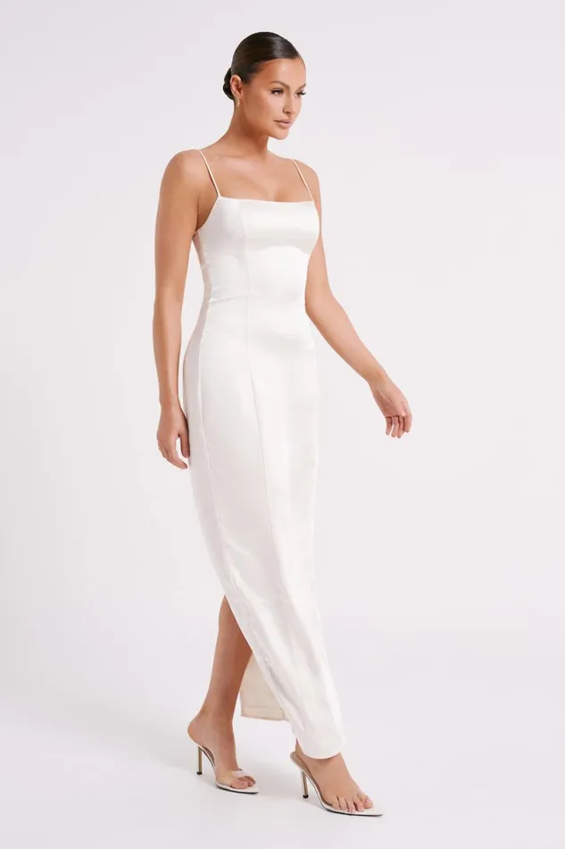 Meshki Maxi Dresses Women Chrisley Satin Maxi Dress With Split 8211 Ivory Ivory