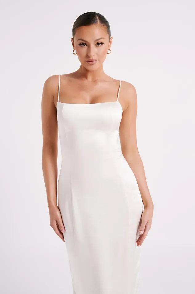 Meshki Maxi Dresses Women Chrisley Satin Maxi Dress With Split 8211 Ivory Ivory