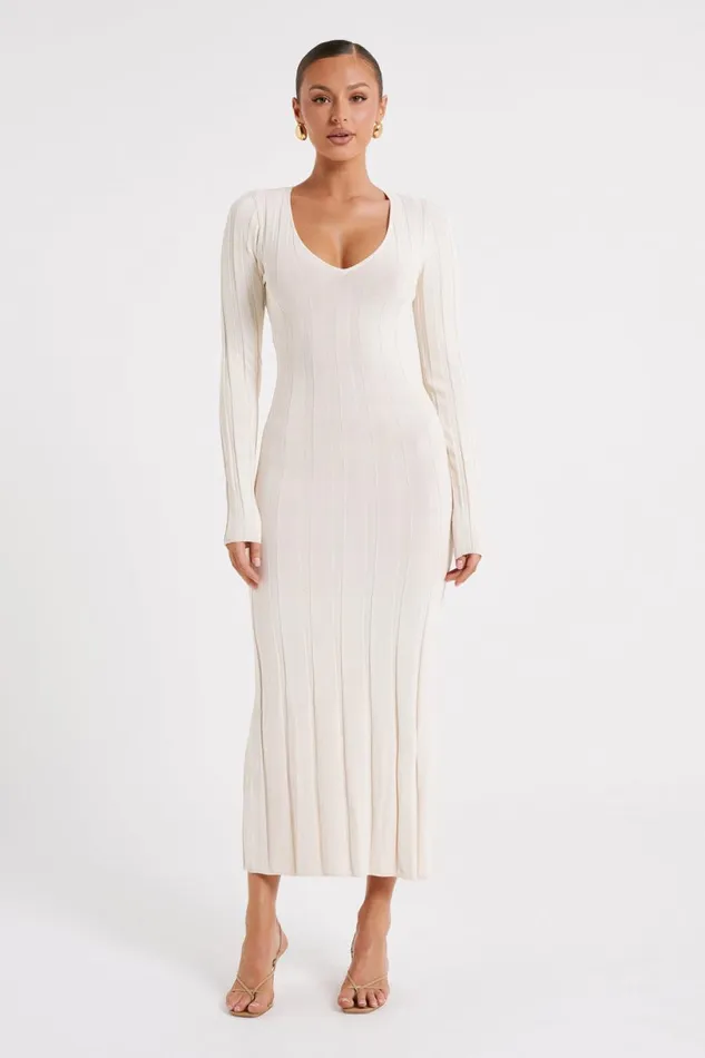 Meshki Maxi Dresses Women Ciara Ribbed Maxi Dress 8211 Ivory Ivory