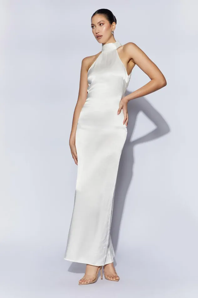 Meshki Maxi Dresses Women Claire Satin Drape Back Maxi Dress 8211 White White Meshki Maxi Dresses Women Claire Satin Drape Back Maxi Dress 8211 White White