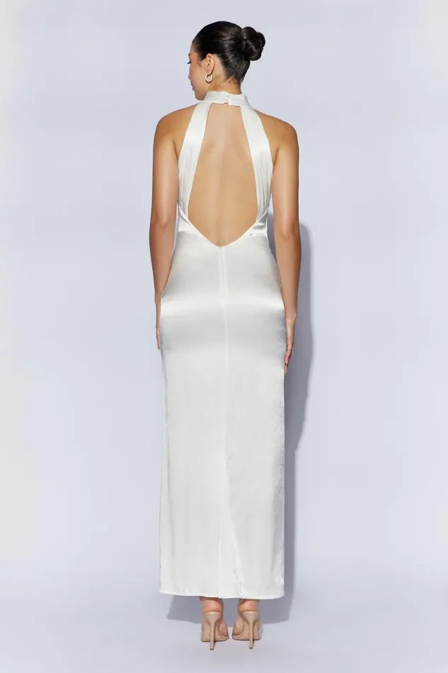 Meshki Maxi Dresses Women Claire Satin Drape Back Maxi Dress 8211 White White Meshki Maxi Dresses Women Claire Satin Drape Back Maxi Dress 8211 White White