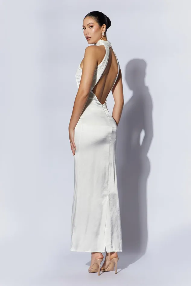 Meshki Maxi Dresses Women Claire Satin Drape Back Maxi Dress 8211 White White Meshki Maxi Dresses Women Claire Satin Drape Back Maxi Dress 8211 White White