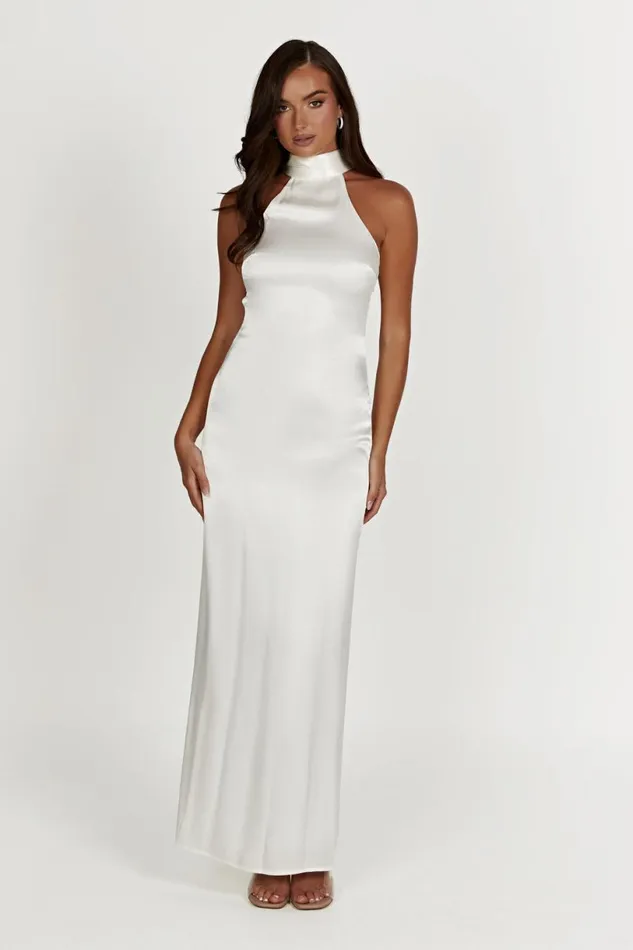 Meshki Maxi Dresses Women Claire Satin Drape Back Maxi Dress 8211 White White Meshki Maxi Dresses Women Claire Satin Drape Back Maxi Dress 8211 White White