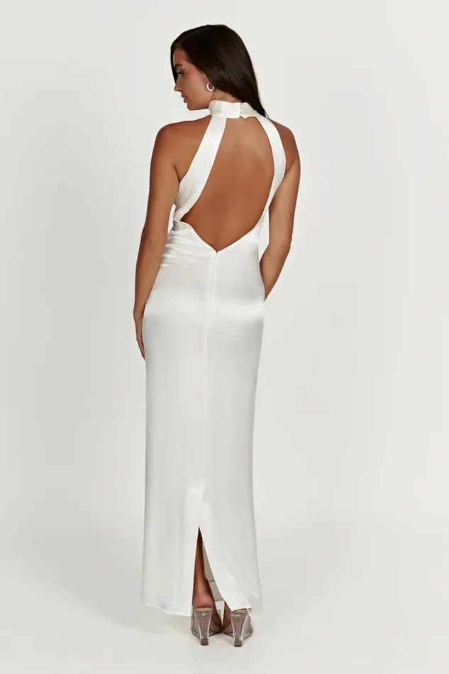 Meshki Maxi Dresses Women Claire Satin Drape Back Maxi Dress 8211 White White Meshki Maxi Dresses Women Claire Satin Drape Back Maxi Dress 8211 White White