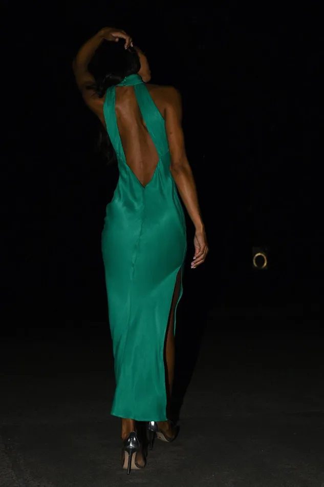 Meshki Maxi Dresses Women Claire Satin Drape Back Maxi Dress With Split 8211 Green Green Meshki Maxi Dresses Women Claire Satin Drape Back Maxi Dress With Split 8211 Green Green