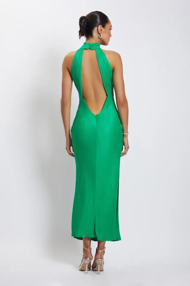 Meshki Maxi Dresses Women Claire Satin Drape Back Maxi Dress With Split 8211 Green Green