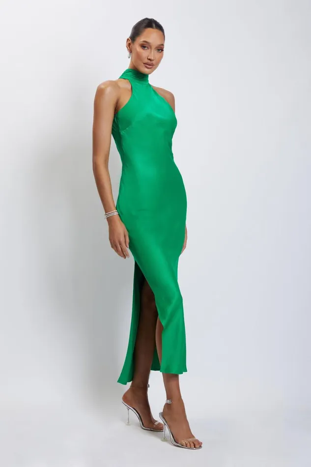 Meshki Maxi Dresses Women Claire Satin Drape Back Maxi Dress With Split 8211 Green Green
