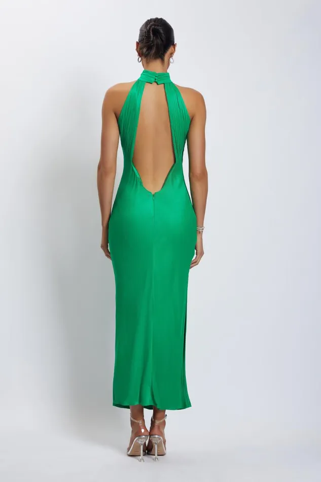 Meshki Maxi Dresses Women Claire Satin Drape Back Maxi Dress With Split 8211 Green Green