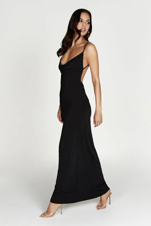 Meshki Maxi Dresses Women Darcy Cowl Maxi Dress With Low Back 8211 Black Black Meshki Maxi Dresses Women Darcy Cowl Maxi Dress With Low Back 8211 Black Black