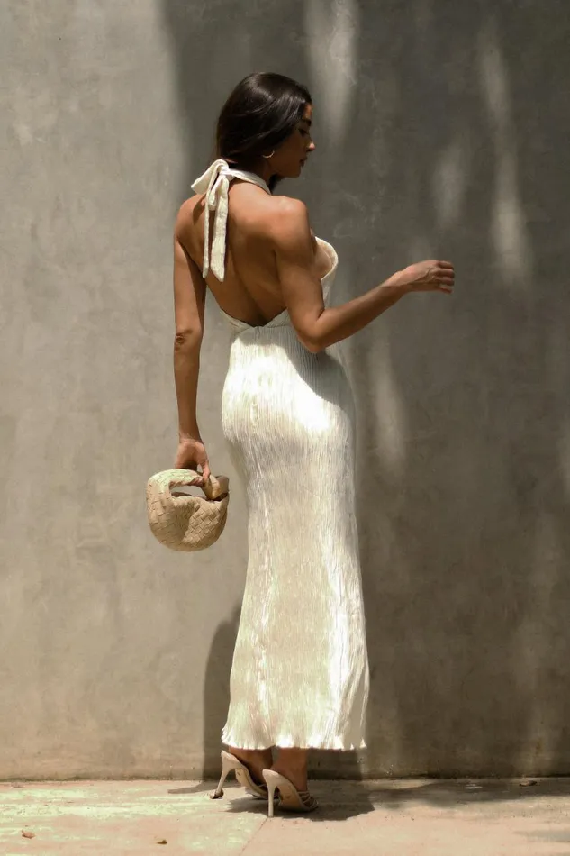 Meshki Maxi Dresses Women Demetria Plisse Halter Maxi Dress 8211 Ivory Ivory