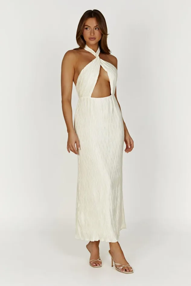 Meshki Maxi Dresses Women Demetria Plisse Halter Maxi Dress 8211 Ivory Ivory