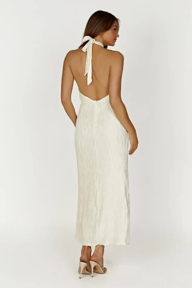 Meshki Maxi Dresses Women Demetria Plisse Halter Maxi Dress 8211 Ivory Ivory