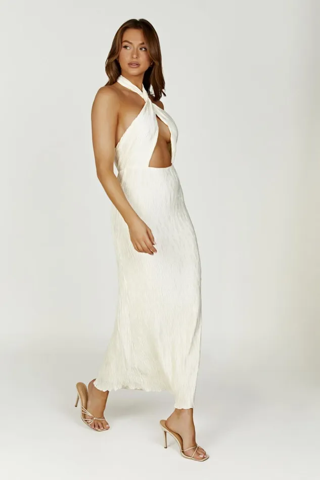 Meshki Maxi Dresses Women Demetria Plisse Halter Maxi Dress 8211 Ivory Ivory