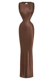 Meshki Maxi Dresses Women Electra Satin Cut Out Maxi Dress 8211 Mocha Mocha