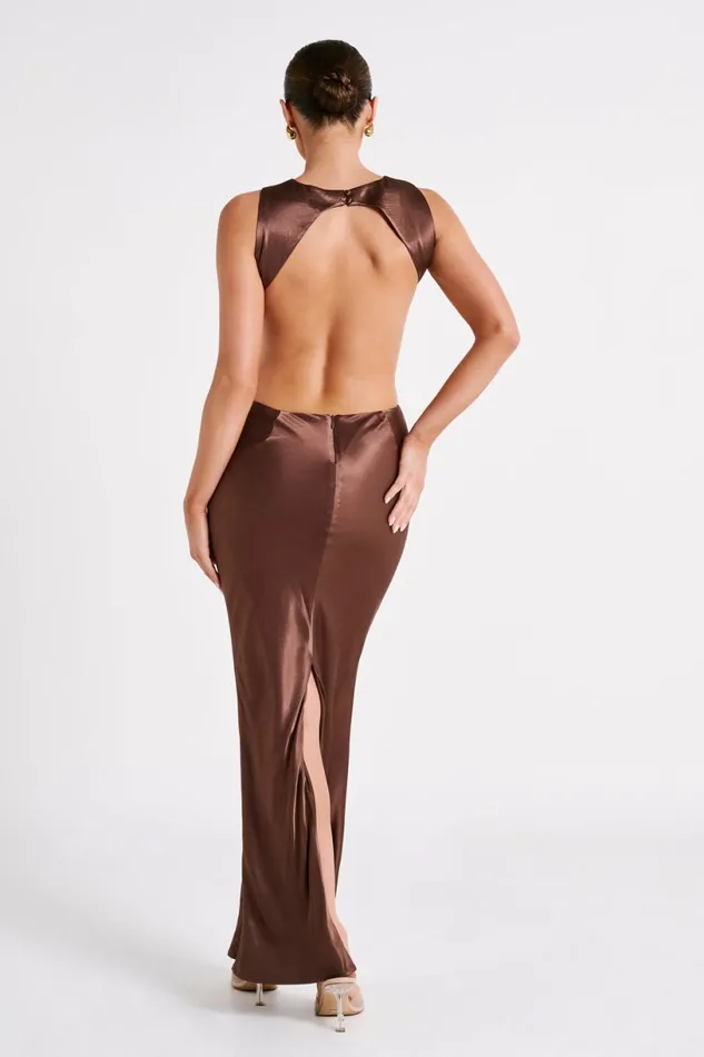 Meshki Maxi Dresses Women Electra Satin Cut Out Maxi Dress 8211 Mocha Mocha