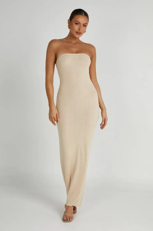 Meshki Maxi Dresses Women Emmy Strapless Knit Maxi Dress 8211 Wheat Wheat