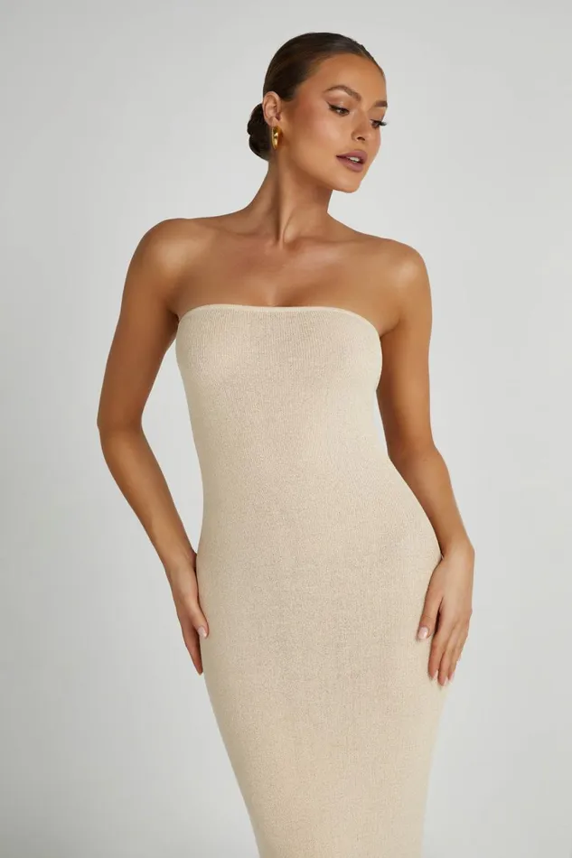 Meshki Maxi Dresses Women Emmy Strapless Knit Maxi Dress 8211 Wheat Wheat