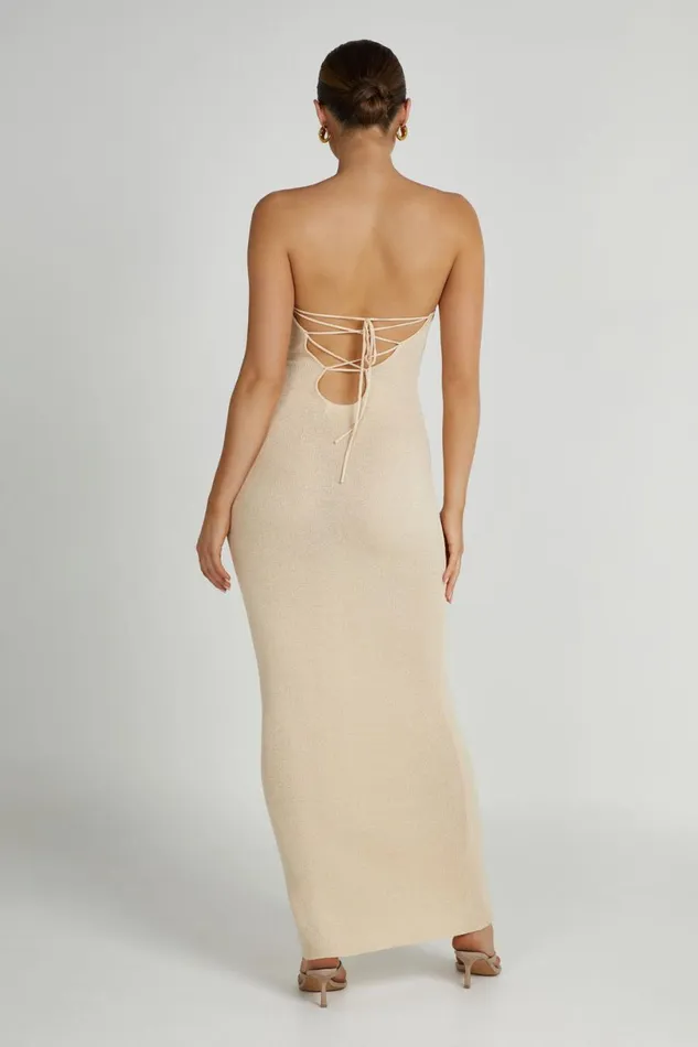 Meshki Maxi Dresses Women Emmy Strapless Knit Maxi Dress 8211 Wheat Wheat