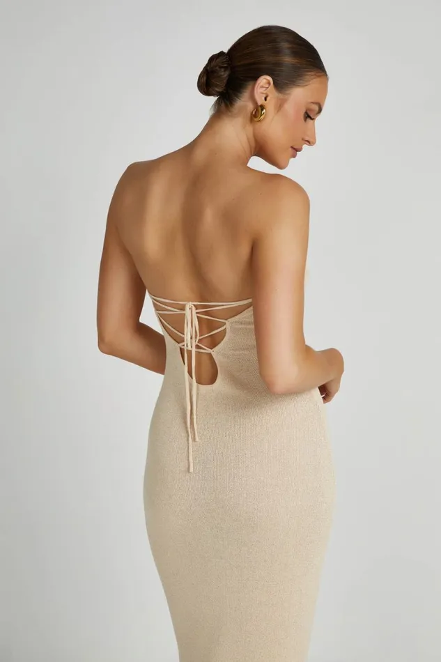 Meshki Maxi Dresses Women Emmy Strapless Knit Maxi Dress 8211 Wheat Wheat