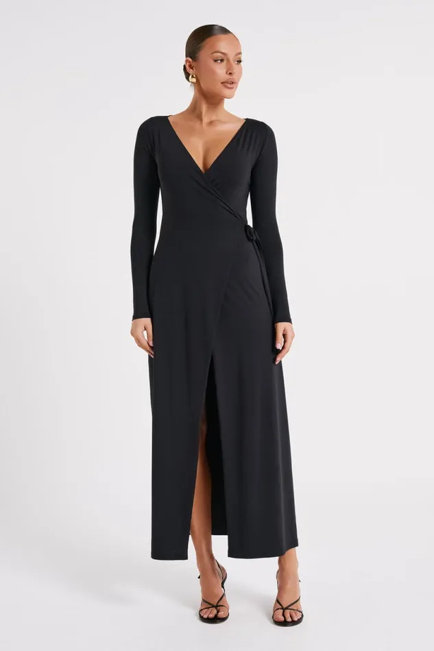 Meshki Maxi Dresses Women Gillian Recycled Nylon Wrap Maxi Dress 8211 Black Black Meshki Maxi Dresses Women Gillian Recycled Nylon Wrap Maxi Dress 8211 Black Black