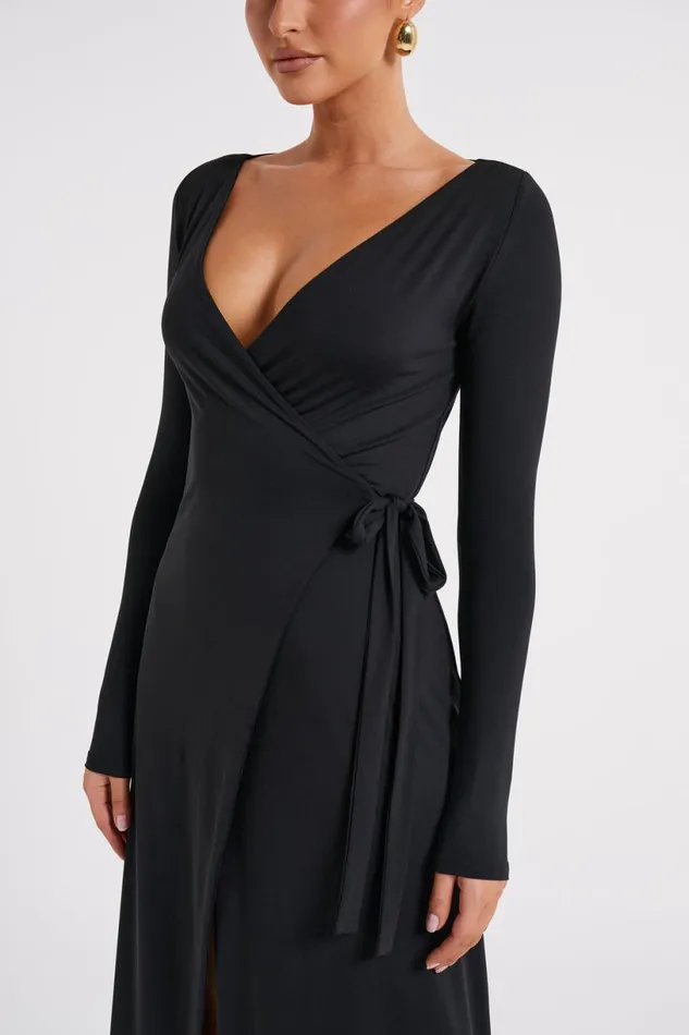 Meshki Maxi Dresses Women Gillian Recycled Nylon Wrap Maxi Dress 8211 Black Black