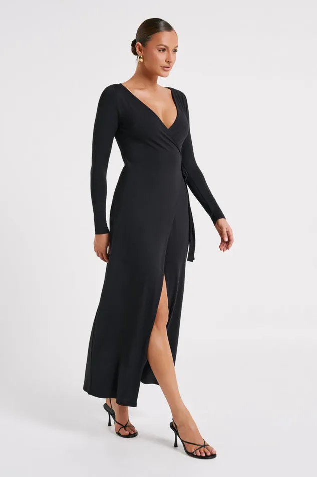Meshki Maxi Dresses Women Gillian Recycled Nylon Wrap Maxi Dress 8211 Black Black