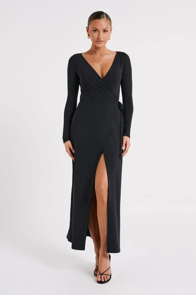 Meshki Maxi Dresses Women Gillian Recycled Nylon Wrap Maxi Dress 8211 Black Black