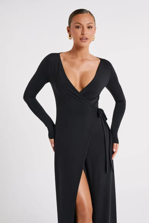 Meshki Maxi Dresses Women Gillian Recycled Nylon Wrap Maxi Dress 8211 Black Black