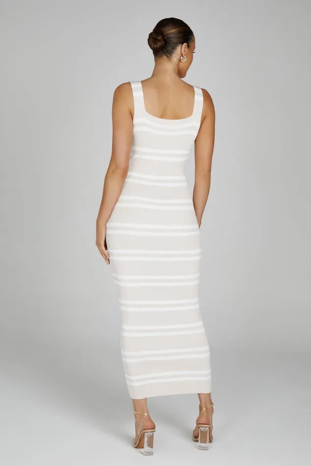 Meshki Maxi Dresses Women Henrietta Stripe Knit Maxi Dress 8211 NudeWhite Nudewhite