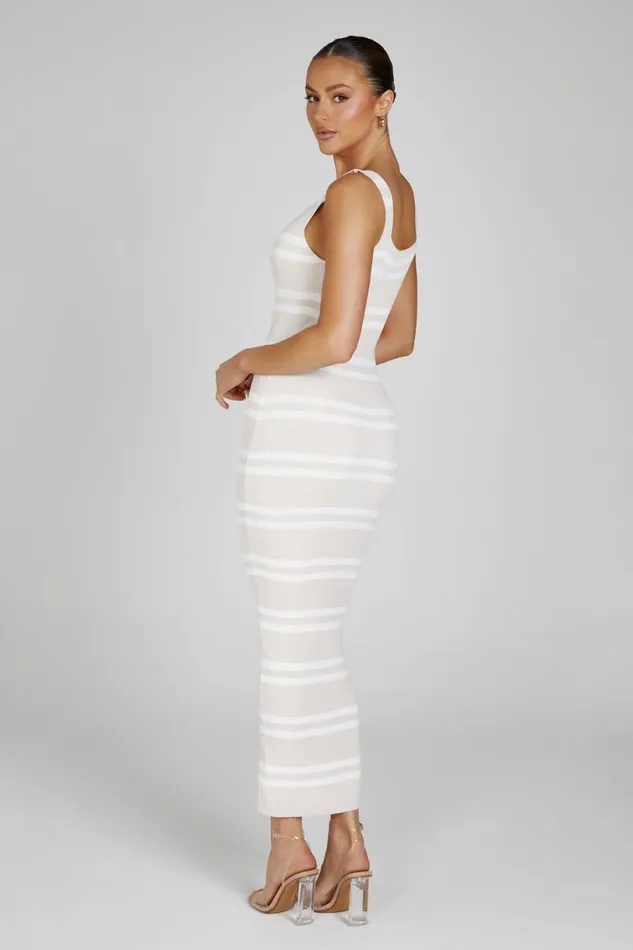 Meshki Maxi Dresses Women Henrietta Stripe Knit Maxi Dress 8211 NudeWhite Nudewhite