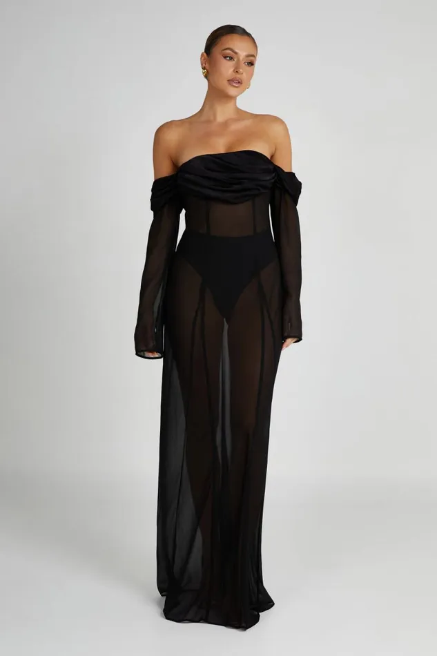 Meshki Maxi Dresses Women Ivanna Off Shoulder Chiffon Maxi Dress 8211 Black Black Meshki Maxi Dresses Women Ivanna Off Shoulder Chiffon Maxi Dress 8211 Black Black