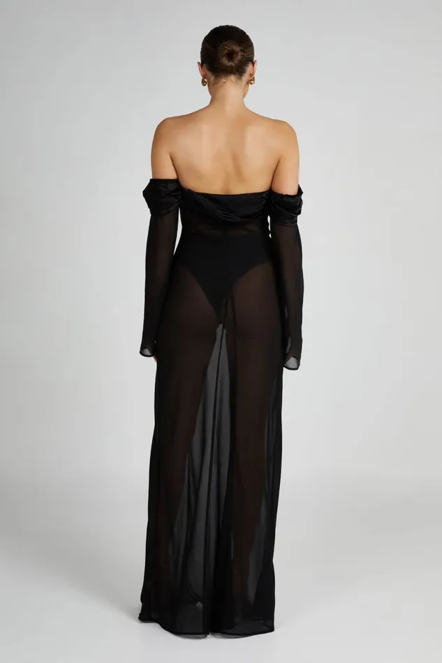 Meshki Maxi Dresses Women Ivanna Off Shoulder Chiffon Maxi Dress 8211 Black Black