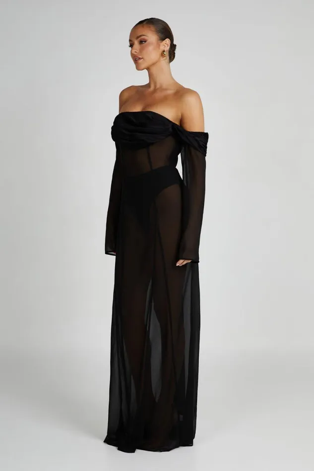 Meshki Maxi Dresses Women Ivanna Off Shoulder Chiffon Maxi Dress 8211 Black Black