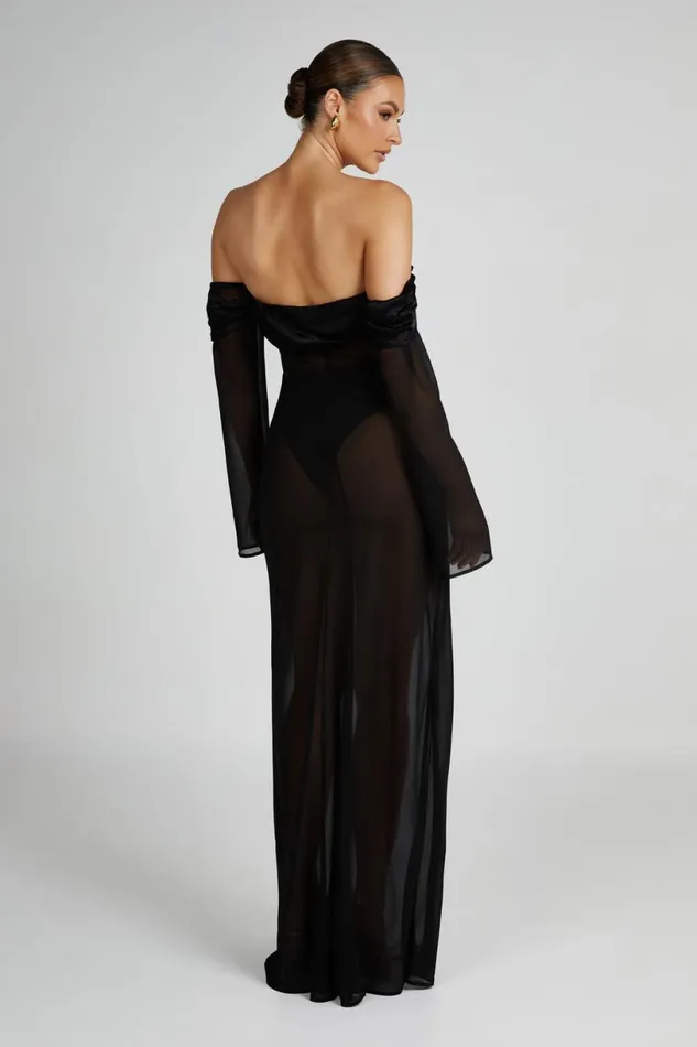 Meshki Maxi Dresses Women Ivanna Off Shoulder Chiffon Maxi Dress 8211 Black Black