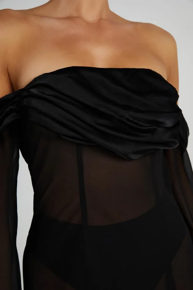 Meshki Maxi Dresses Women Ivanna Off Shoulder Chiffon Maxi Dress 8211 Black Black