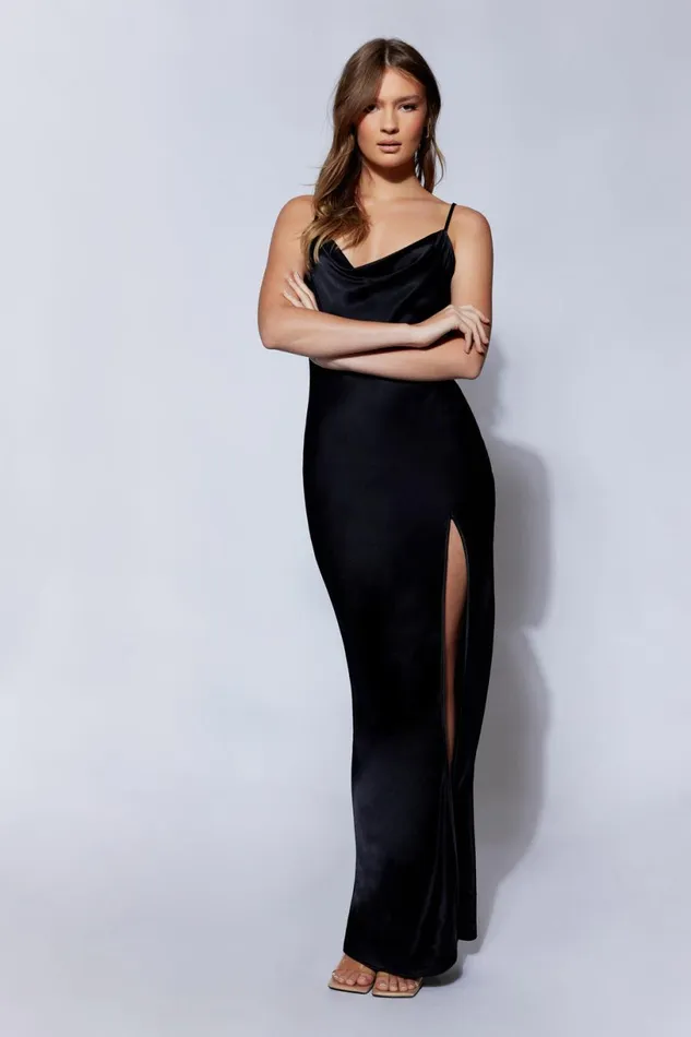 Meshki Maxi Dresses Women Jade Cowl Neck Backless Maxi Dress 8211 Black Black