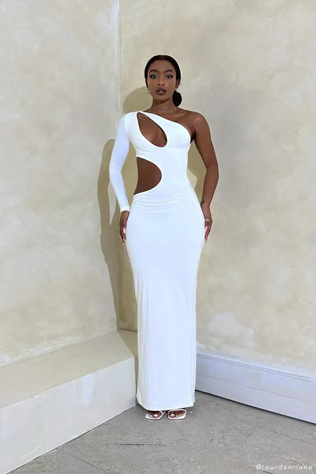 Meshki Maxi Dresses Women Joyce One Shoulder Cut Out Maxi Dress 8211 White White