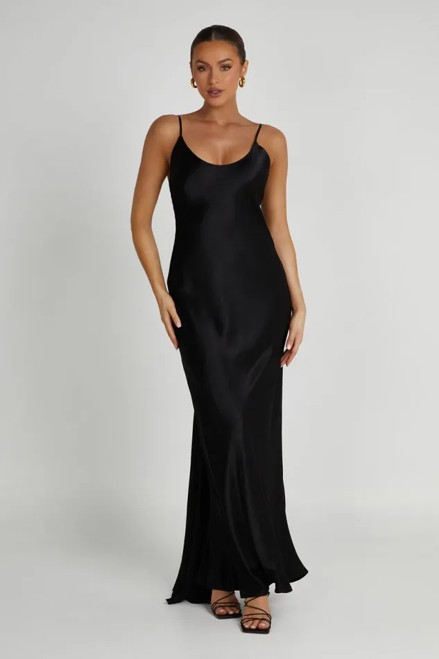 Meshki Maxi Dresses Women Kailey Low Back Maxi Dress With Detachable Bow Train 8211 Black Black